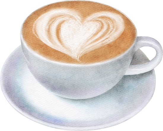 watercolor illustration Side view Hot Latte coffee Heart